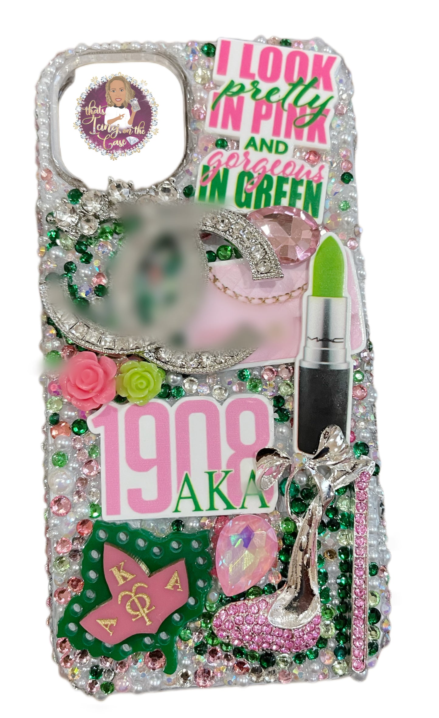I Look Good in Pink and Green Snap on Phone Case (full bling edges) for the iPhone 13 (regular)