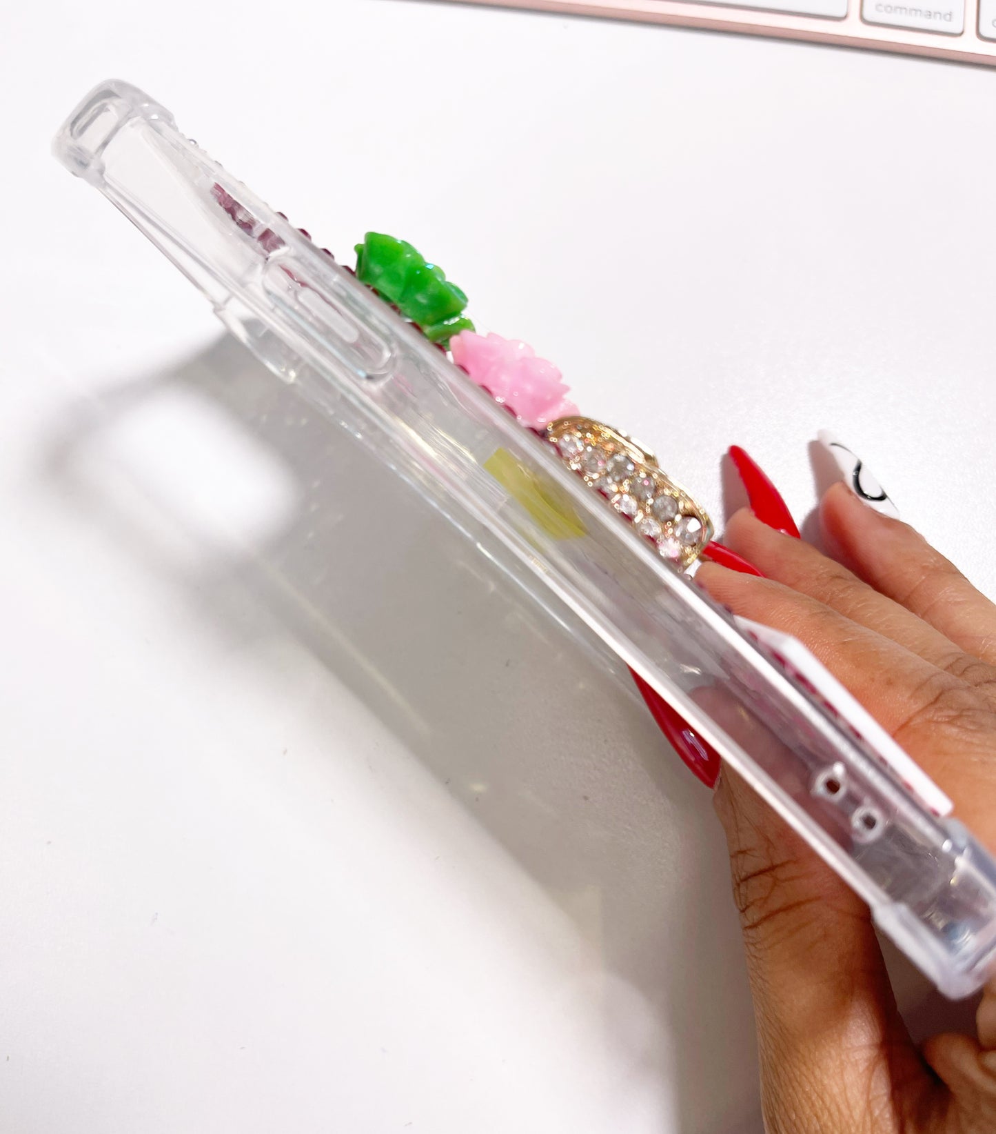 My Pretty Pink Pinkie AKA ready to ship snap on phone case for the iPhone 12 and 12 Pro with protective bumper guards