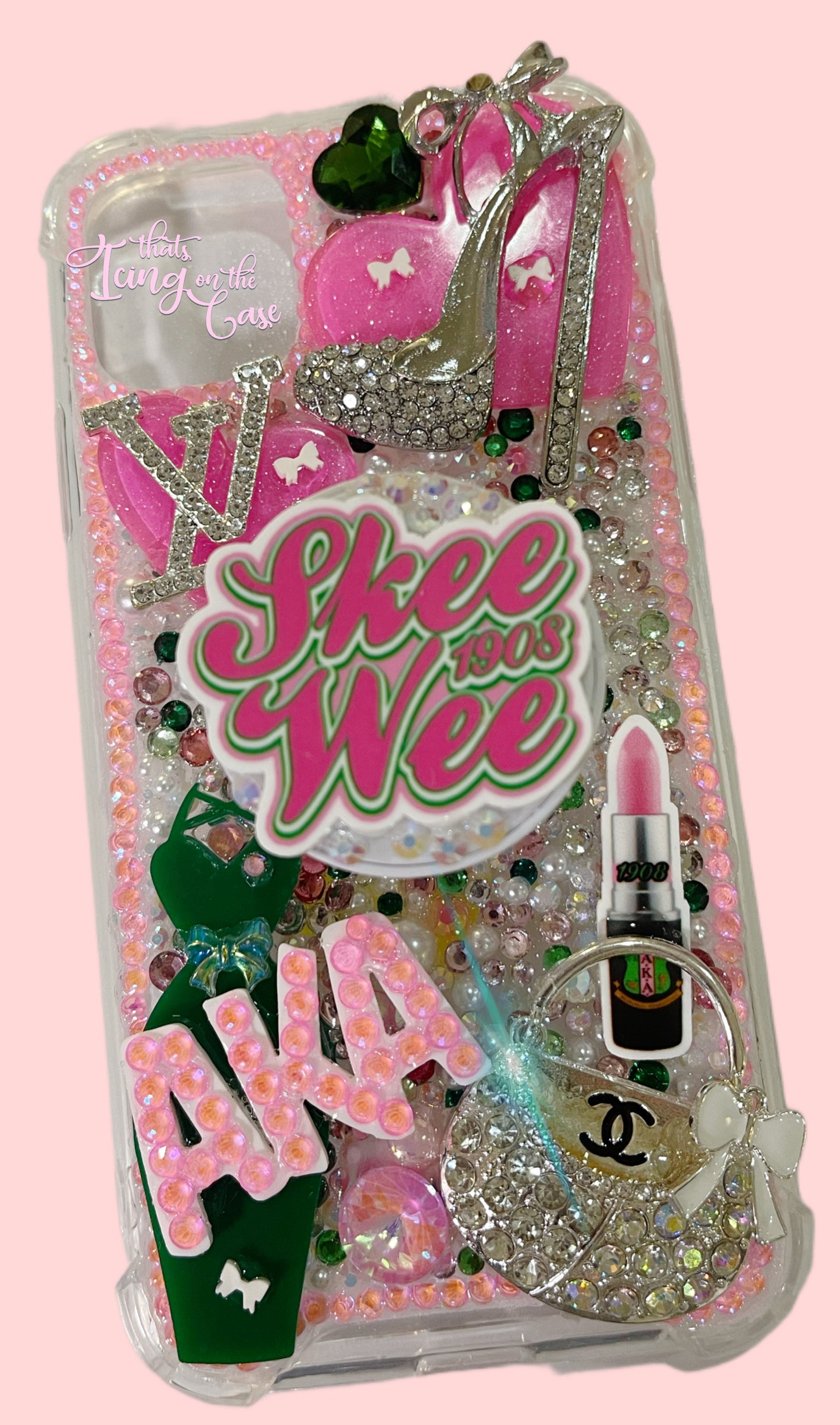 Ready to ship Sorority inspired iPhone 11 phone case with pop socket and protective bumper guards