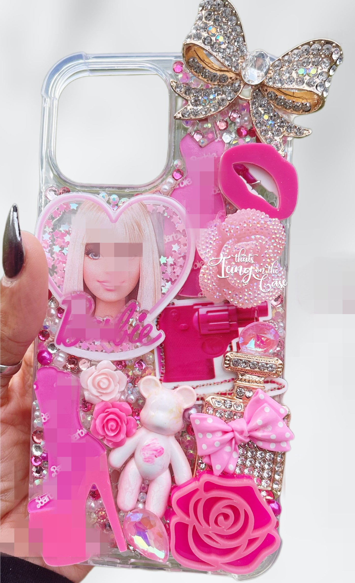 Fashionable Doll Themed ready to Ship Snap On Rhinestone Bling Phone Case with Bumper Guards for the iPhone 12 Pro Max and iPhone 13 pro Max