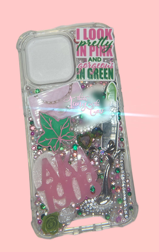 Pretty in Pink and Green Ready to Ship Phone Case with Protective Bumper Guards for the iPhone 13 Pro