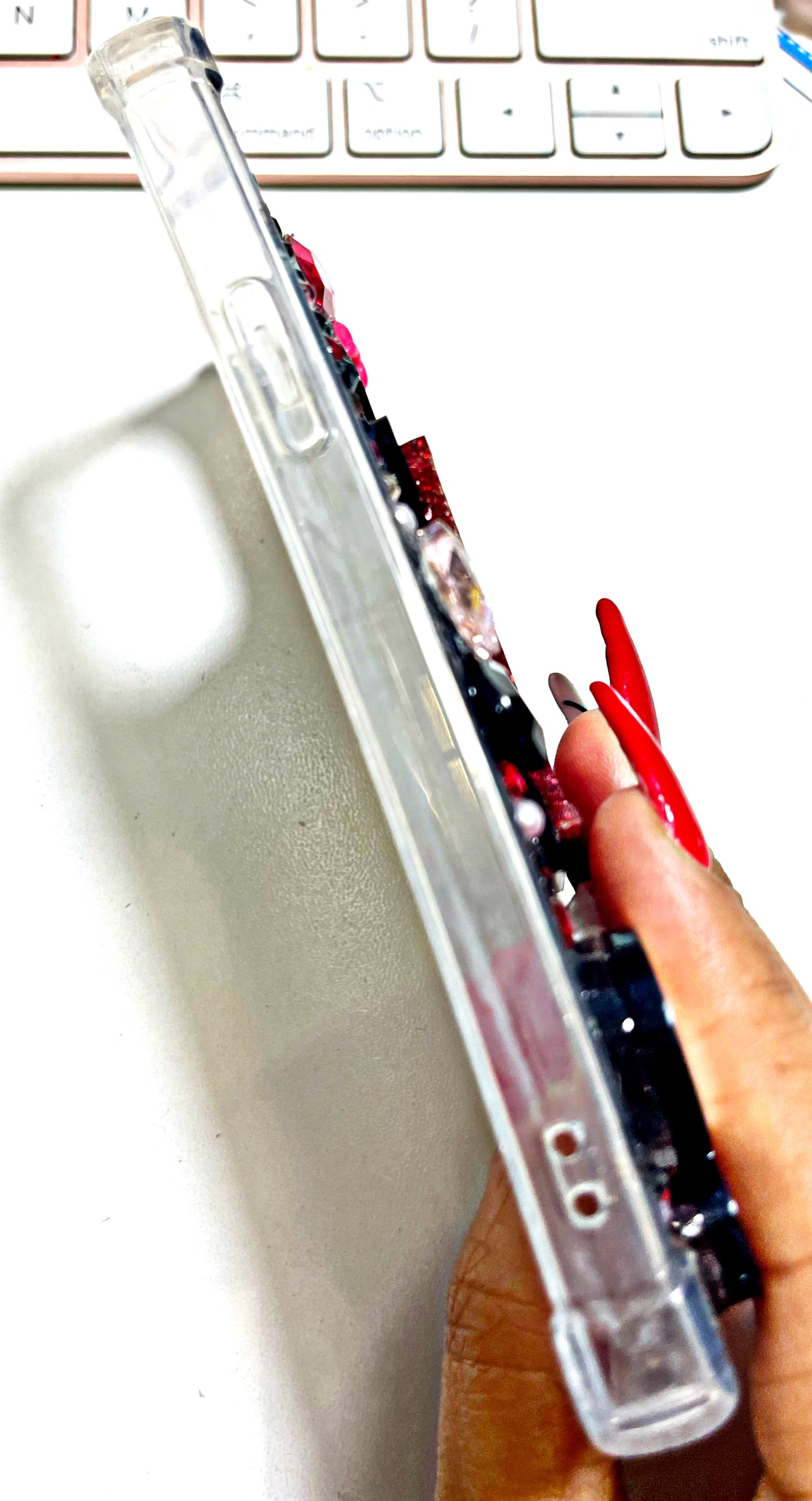 Black and Hot Pink Ready To Ship snap on phone case with protective bumper guards for the iPhone 12 and 12 Pro