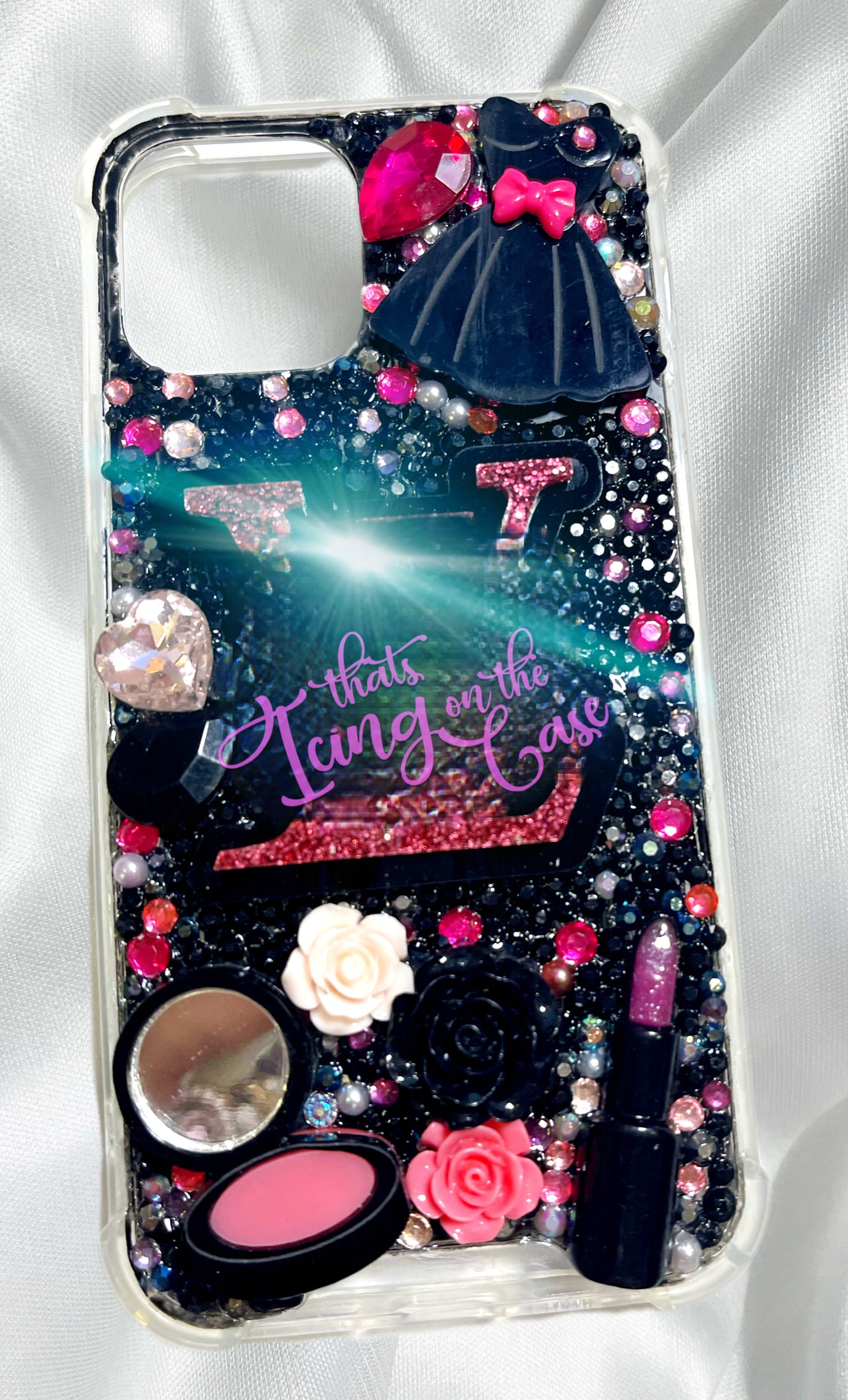 Black and Hot Pink Ready To Ship snap on phone case with protective bumper guards for the iPhone 12 and 12 Pro