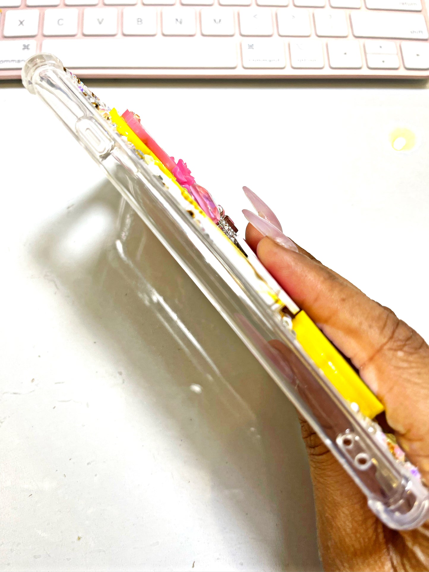 Virgo Pink and Yellow Glam Case Ready to Ship for the iPhone 8+ with protective bumper guards