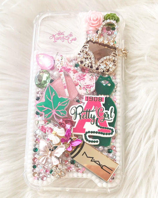 Pretty in Pink and green Ready to ship Snap on Phone Case for the iPhone 13 Pro Max with protective bumper guards