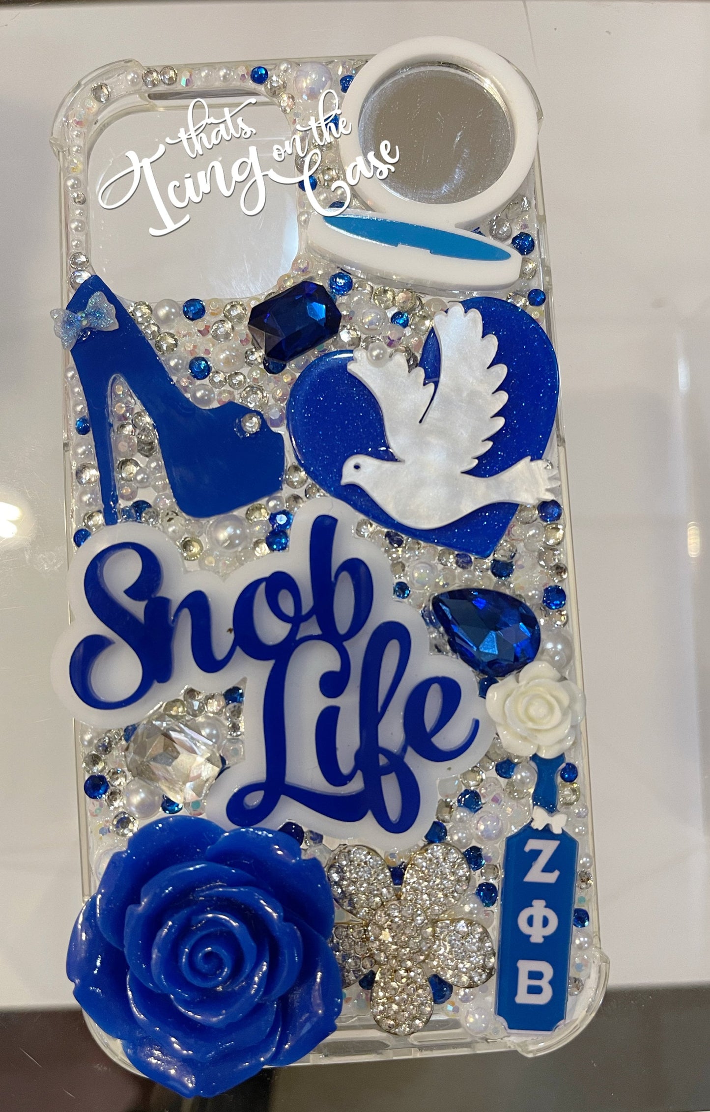 Blue and White Snob Life Sorority Themed Ready to Ship Snap on Phone Case for the iPhone 12 Pro Max and 13 Pro Max