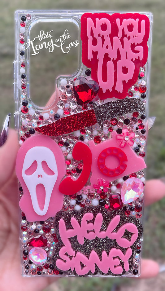 Pastel Horrific Calls Themed Ready to Ship Snap On Bling Rhinestone Phone Case with Protective Bumper Guards for Samsung Galaxy S22 Ultra
