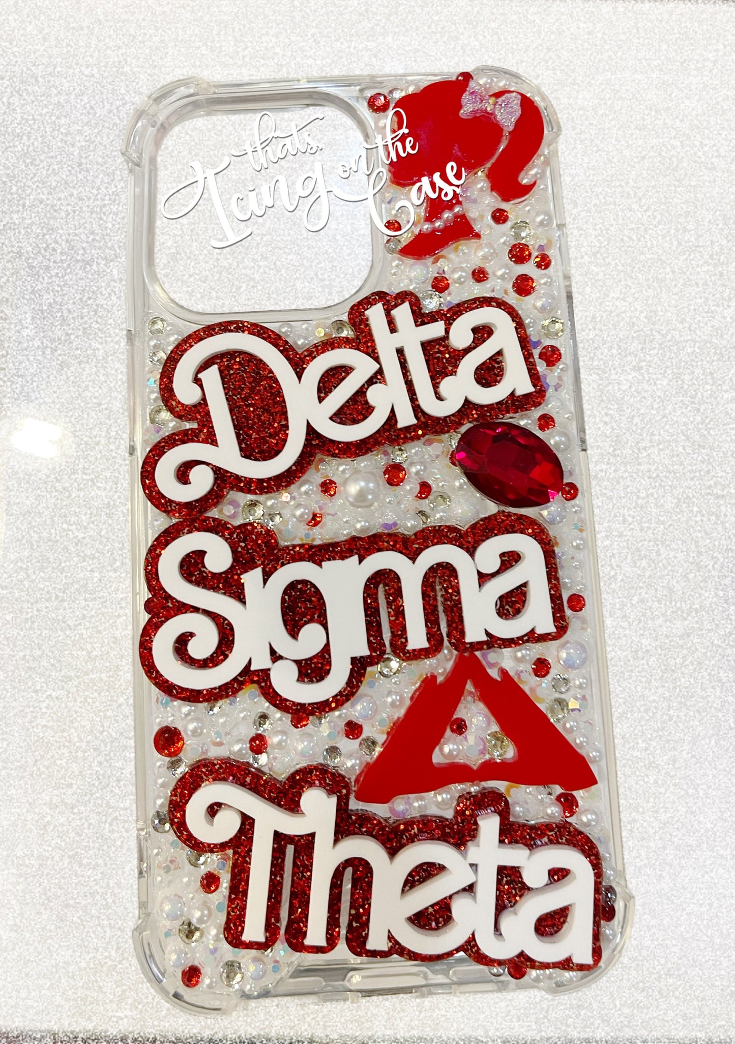 Red and White Sorority Doll Themed Ready to Ship Snap On Phone Case With Protective Bumper Guards for the iPhone 13 Pro