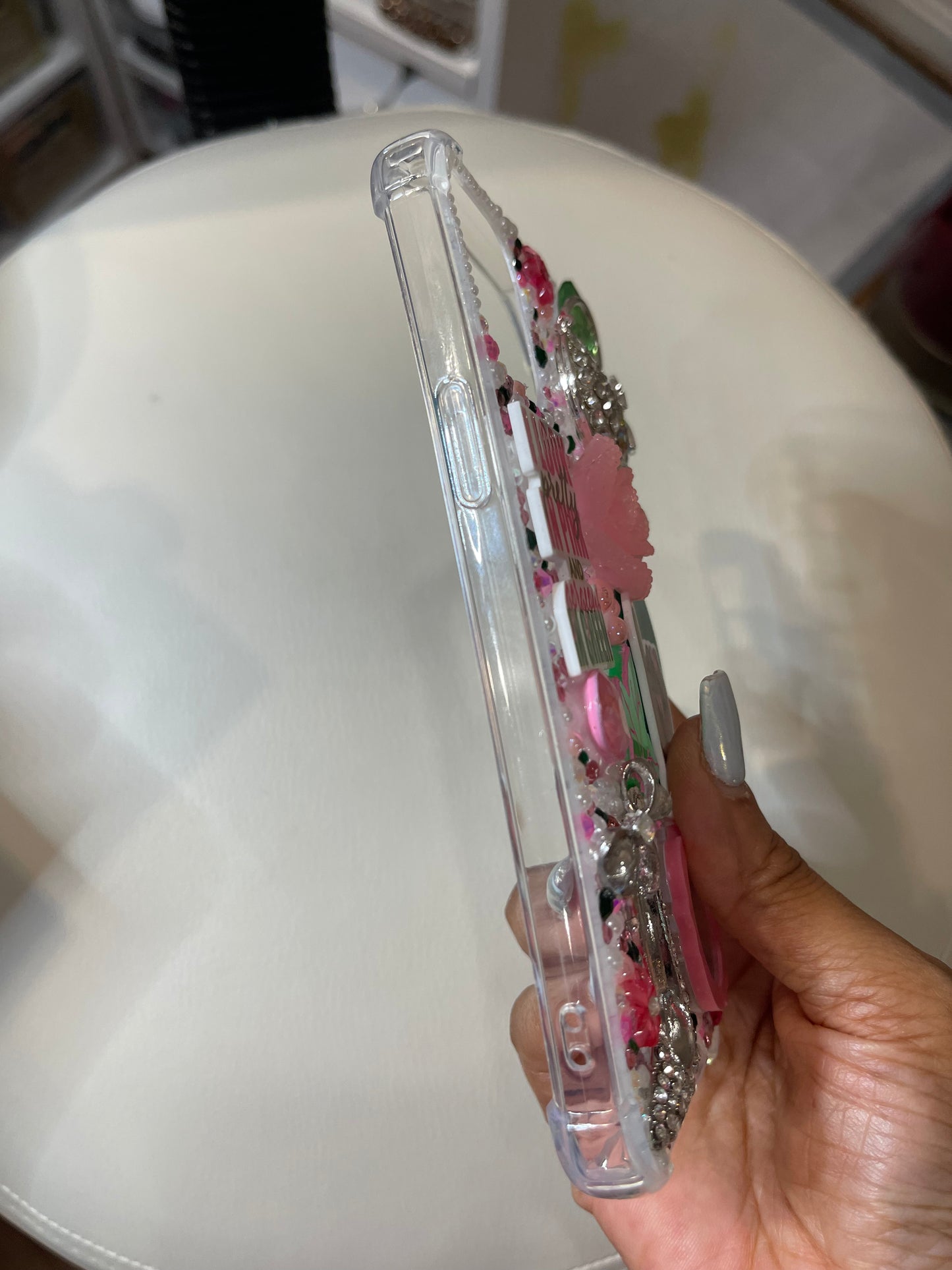 Pretty in Pink and Gorgeous in Green ready to ship phone case with protective bumper guards for the iPhone 12 Pro Max